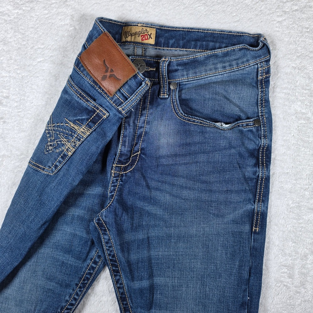 Wrangler 20X No. 42 Vintage Bootcut Mens 33/34 Blue Denim Stretch 1042MWXMD
